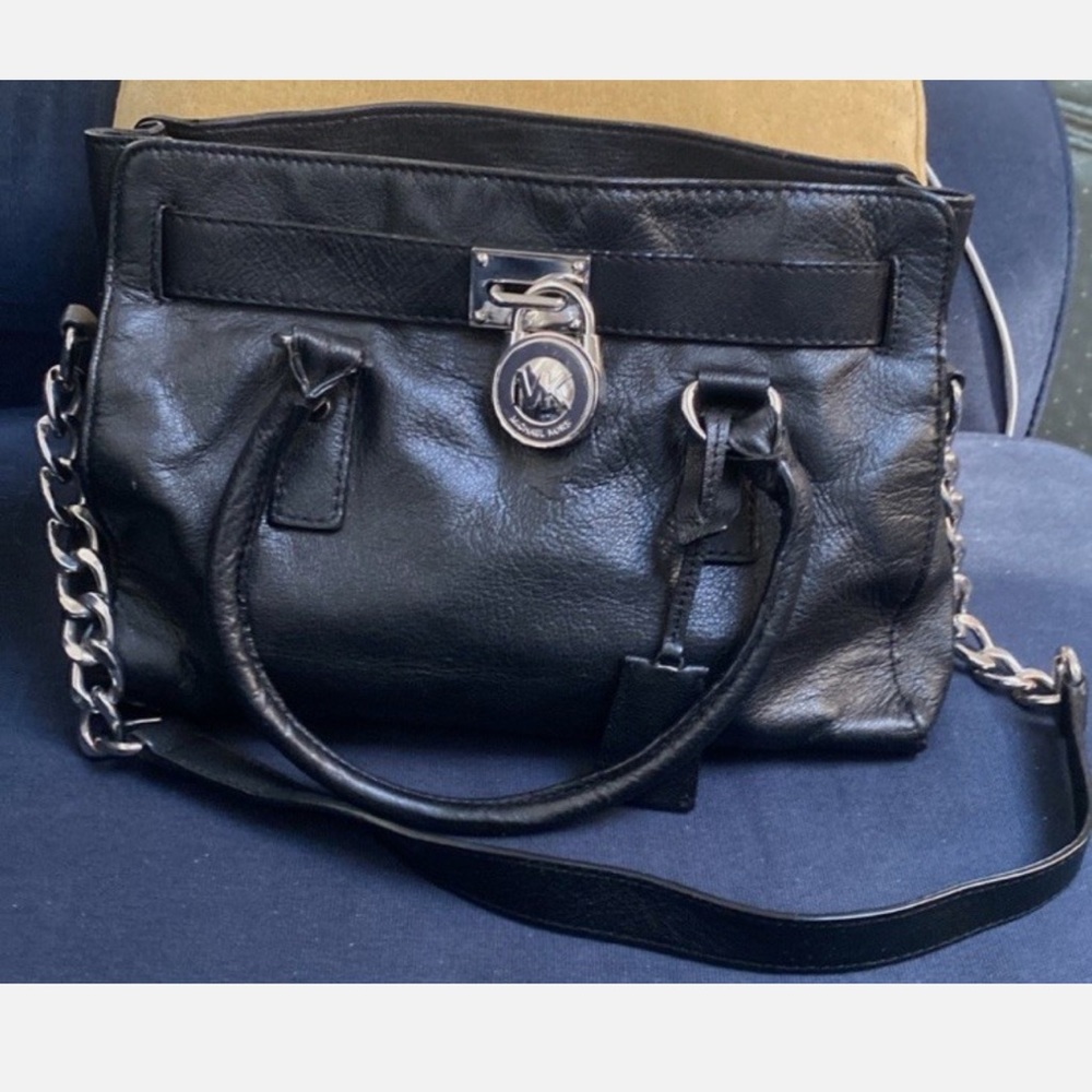 Michael Kors Hamilton Medium Handbag Satchel Crossbody Black Excellent
